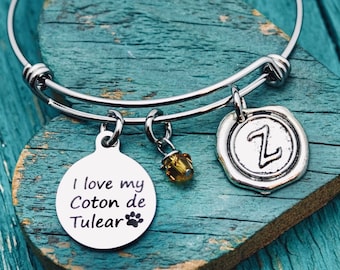 I love my, coton de Tulear, Puppy, Mom, Silver Bracelet, Charm Bracelet,  coton de Tulear Gifts, Silver Jewelry, silver Bangle, Keepsake