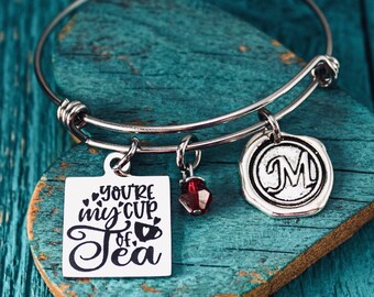 You’re my cup of tea, tea quote, loose tea, Teapot, Tea lover, Cafe Owner, Tea shop, Tea bracelet, Silver Bracelet, Charm Bracelet, Gift for