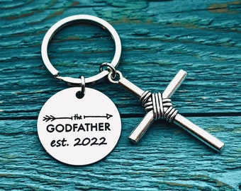 Godfather est. 2024, Thank you, Silver Cross, Godfather gift, Godfather Keychain, Godfather Keyring, Gift for Godfather, Personalized gift