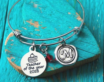 Teacher of the year, Silver Bracelet, Charm Bracelet, Gift for, Teacher, Teaching assistant, Personalized, End of year, Teacher Appreciation