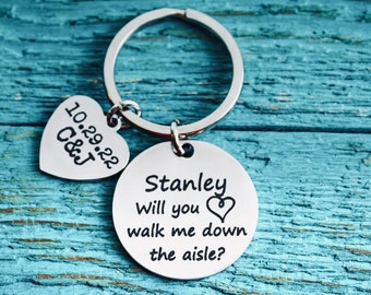 Will you walk me, down the aisle, Dad, Son, Brother, Customized, Silver Keychain, Silver keyring, Silver Jewelry, Personalized, Gifts for