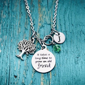 It takes a long time to grow an old friend, Friendship, Friend, Best Friend, Friendship Gift, Old Friend, Silver Necklace, Charm Necklace