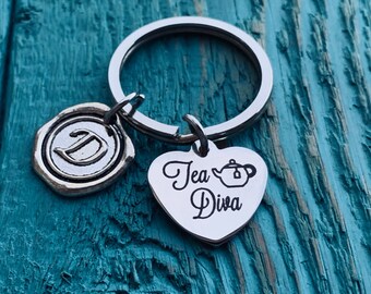 Tea Diva, Teacup, Tea cup, Tea shop, Afternoon Tea, Tea Jewelry, Tea Gift, High Tea, Silver Keychain, Silver Keyring, silver jewelry, Gift