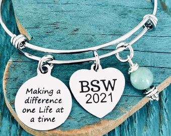 2024, BSW, bachelors of Social Work, bachelors degree, Social Worker, BSW 2024, class of 2024, Graduation, Grad, Silver Bracelet, Custom