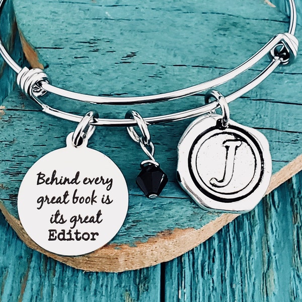 Behind every great, book is its, great editor, Author, Editor,  gift for editor,  literature, Book Editor, Silver Bracelet, Charm Bracelet