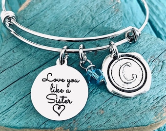 Love you like a sister, Friend, Best Friend, Friendship, Forever, Bestie, Charm Bracelet, Silver Bracelet, Silver Jewelry, Gift, Customized