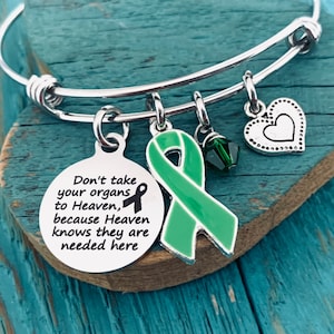 Organ Donors Green Ribbon Chunky Charm Bracelet