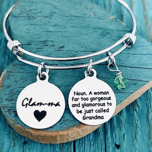 Glam-ma, Glam ma, Glamma, noun, definition, glamorous, Gorgeous, Grandma, Quote, Gifts for, Silver Bracelet, Silver Jewelry, Charm Bracelet,