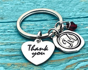 Thank you, Appreciation, Coach, Wedding, Silver Keychain, Silver Keyring, Gift for, Teacher, Childminder, Mentor, Monogram, Boss, Coworker