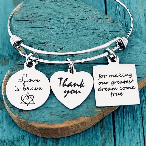 Thank you, for making our, Dreams come true, Birth Mom, Adoption, Birth Mother, Baby adoption, Silver Bracelet, Charm Bracelet, Keepsake