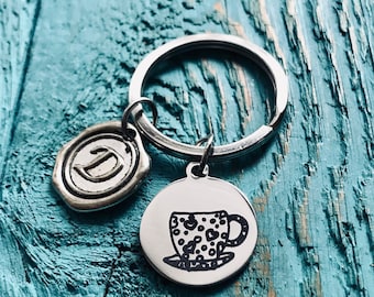 Teacup, Tea cup, Tea shop, Afternoon Tea, Tea Jewelry, Tea Gift, High Tea, Silver Keychain, Silver Keyring, silver jewelry, Gift, Floral