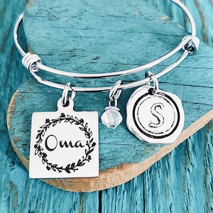OMA, German, Gran, Grandma, Silver Bracelet, Gifts for, Oma Gift, Silver Jewelry, Charm Bracelet, Engraved, Stainless steel, Keepsake