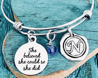 She believed she, could so she did, Graduation Gift, Congratulations, Grad Gift, College Student, Inspirational Jewelry, Charm Bracelet