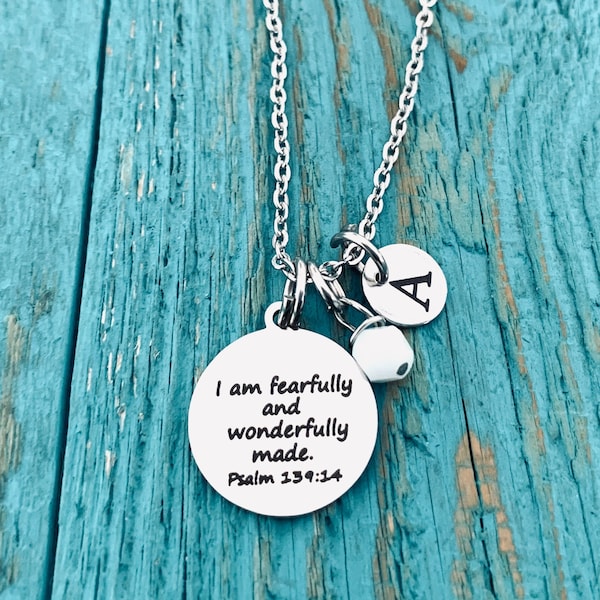 I am fearfully and ,wonderfully made, Psalm 139:14, Christian, Cross, Silver Necklace, Fighter, Encourage, Inspire, Grad, Cancer, Divorce