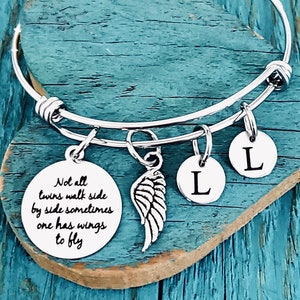 Not all twins, walk side by side, Mom of angels, Angel twins, Mom of twins, Silver Bracelet, Charm Bracelet, Twins Memorial, Twin sister