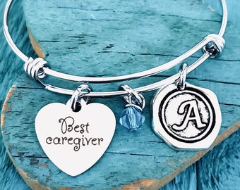 Best caregiver, Caregiver,  Pet caregiver, RN, Nurse, Helper, Dog caregiver, Thank you, Appreciation, Silver Bracelet, Charm Bracelet, Gifts