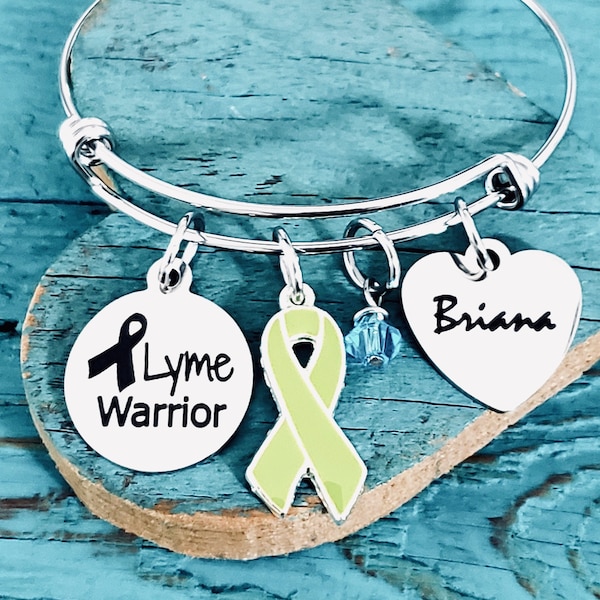 Lyme Disease Awareness Silicone Bracelet - Hope Faith Love Ribbon Design, Adult Size