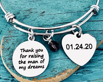 Thank you for raising the Man of my dreams, Stainless Steel, Charm Bracelet, Mother of the Groom, Adjustable, Expandable, Wedding Jewelry