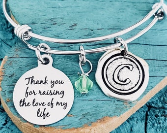 Thank you, for raising the love of my life, Mother of the Bride, Mother of the Groom, Silver Bracelet, Charm Bracelet, Wedding Jewelry, Gift