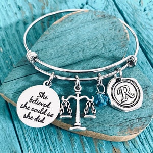 Silver Bracelet, scales of justice, Lawyer Gift, Scales charm, Libra, Scales Bracelet, She believed she could so she did, Gift
