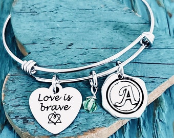 Love is brave, Birthmother, Birth Mom, Birth Mother, Baby adoption, Silver Bracelet, Charm Bracelet, Silver Jewelry,  Keepsake, Gift for