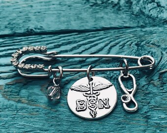 Bachelor of Science, Nursing Degree,BSN, Silver Kilt Pin Brooch, Silver Brooch, silver kilt pin, pinning ceremony, Thank you, Gifts, Jewelry