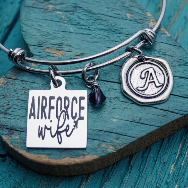 Proud Air Force wife, Air Force wife, Gift for Air Force wife, Deployment gift, Keepsake, Gift, Silver Bracelet, Charm Bracelet, Deployment