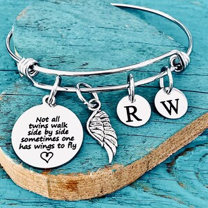 Not all twins, walk side by side, Mom of angels, Angel twins, Mom of twins, Silver Bracelet, Charm Bracelet, Twins Memorial, Twin sister