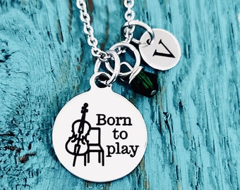 Born to play, Cellist, Cello, Cello Necklace, Orchestra, Music, Musician, Music teacher, Gifts for, Silver Necklace, charm Necklace, Band