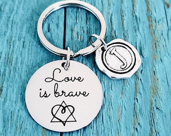 Love is brave, Birthmother, Birth Mom, Birth Mother, Monogram, Silver Keychain, Adoption, Baby Adoption, gifts for, Silver Keychain