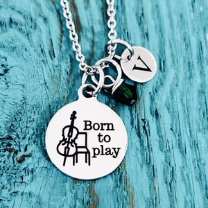 Born to play, Cellist, Cello, Cello Necklace, Orchestra, Music, Musician, Music teacher, Gifts for, Silver Necklace, charm Necklace, Band image 1