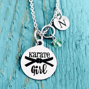 Karate girl, black belt, Martial Arts, Karate, Karate mom, Coach, Silver Necklace, Charm Necklace, Yellow Belt, Gifts for
