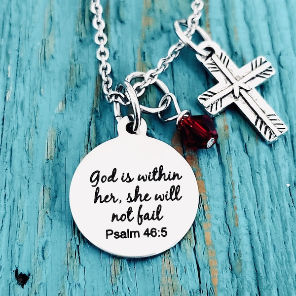 God is within her she, will not fail Psalm 46:5, Christian, Charm Necklace, Silver Necklace, Fighter, Encourage, Inspire, Graduation, Cancer