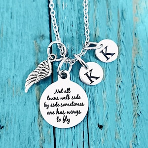 Not all twins, walk side by side, Mom of angels, Angel twins, Mom of twins, Silver Necklace, Charm Necklace, Twins Memorial, Twin sister