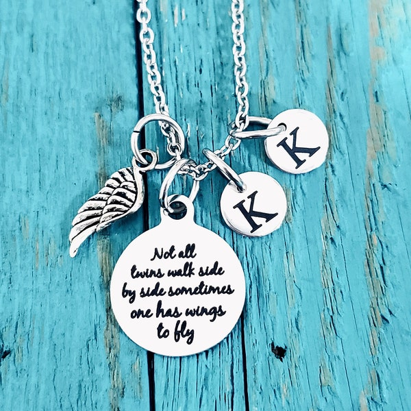 Not all twins, walk side by side, Mom of angels, Angel twins, Mom of twins, Silver Necklace, Charm Necklace, Twins Memorial, Twin sister