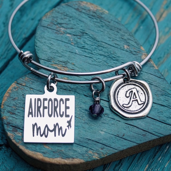 Proud Air Force mom, Air Force mom, Gift for Air Force mom, Deployment gift, Keepsake, Gift for, Silver Bracelet, Charm Bracelet, Deployment