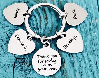 Thank you for LOVING US as your own, Stepmom, Adoptive Mom, Adoptive Mother, Foster Mom, Stepdad, Gifts for, Silver Keychain, Silver Keyring