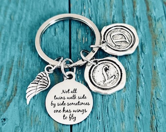 Not all twins, walk side by side, Mom of angels, Angel twins, Mom of twins, Silver Keychain, Silver keyring, Twins Memorial, Twin sister