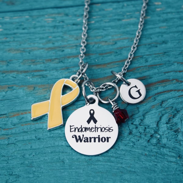 Endometriosis warrior, Endometriosis, Endo, Endometriosis support, Fighter, Yellow Ribbon, Awareness, Silver Necklace, Charm Necklace, Gifts