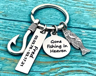 Gone FISHING in heaven, fish hook, Memorial, Gift, Bereavement, loss of loved one, Silver Keychain, Dad, Daddy, Father, Grandfather, Grandpa
