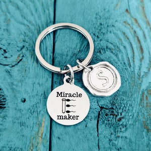 Miracle maker, IVF, Fertility, Infertility, IVF Nurse, IVF Doctor, Transfer day, test tube, Sperm, Silver Keychain, Silver Keyring, Gift for