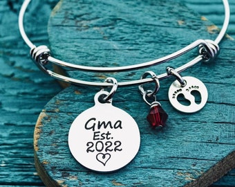 Gma est 2024, GRANDMA, est 2023, Silver Bracelet, Grandma Gift, Grandma Jewelry, Grandma, Charm Bracelet, Gma Gifts, Gma charm, Personalized