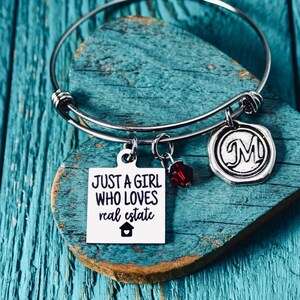 Just a girl who, loves real estate, closing gift for, Real estate agent, Realtor, Broker, Appreciation, Silver Bracelet, Charm Bracelet