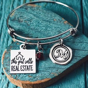 This girl, sells real estate, selling agent, closing gift for, Real estate agent, Realtor, Broker, Silver Bracelet, Charm Bracelet, gifts