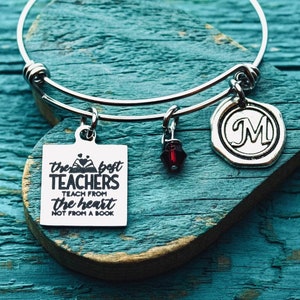 Teachers teach from the heart, Silver Bracelet, Charm Bracelet, Gift for, Teacher of the year, Teaching assistant, Teacher Appreciation