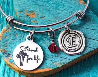 Friend for life, friends, forever, Friend Jewelry, Friend Bangle, Best Friend, Silver Charm Bracelet, Gifts, Friend Keepsake, Friend Charm