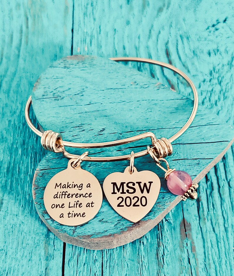 Master of Social Work GOLD Jewelry MSW Grad Social Worker Professional Jewelry Gift for Gold Bracelet Masters degree Graduation