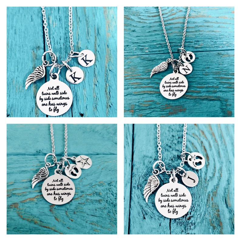 Not all twins, walk side by side, Mom of angels, Angel twins, Mom of twins, Silver Necklace, Charm Necklace, Twins Memorial, Twin sister bild 7