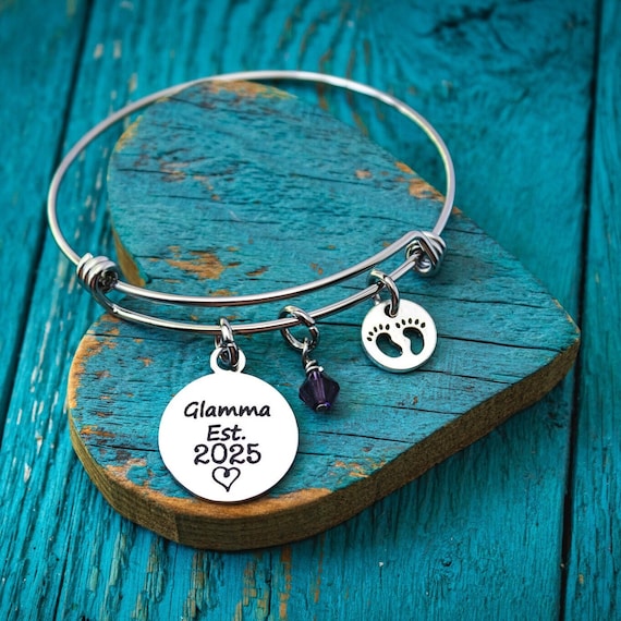 Glamma, Glam-ma, Glam ma, glamorous, Gorgeous, Grandma, Gifts for, Silver Bracelet, Silver Jewelry, Charm Bracelet, New Baby, Est 2026, 2027