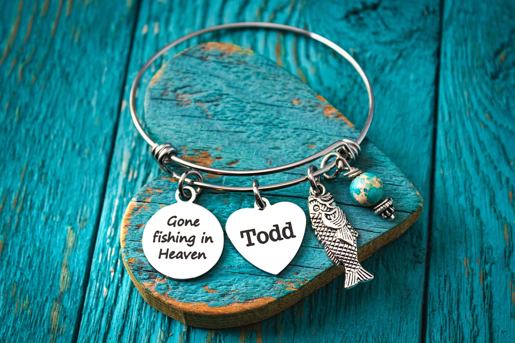 Gone Fishing in Heaven, Fish Hook, Memorial, Gift, Bereavement, Loss of  Loved One, Silver Bracelet, Dad, Daddy, Father, Grandfather, Grandpa 